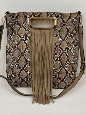 Fringe Snake Print Handbag